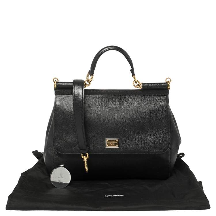 Pre Owned Dolce & Gabbana Black Leather Large Miss Sicily Top Handle Bag