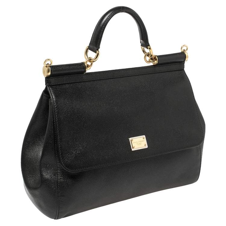 Pre Owned Dolce & Gabbana Black Leather Large Miss Sicily Top Handle Bag