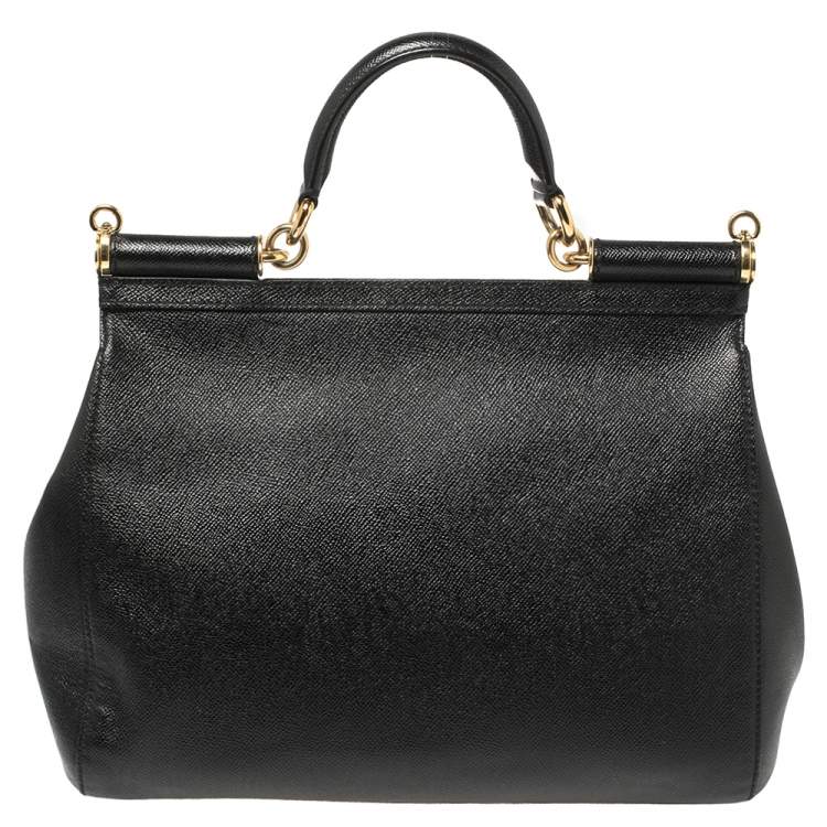 Pre Owned Dolce & Gabbana Black Leather Large Miss Sicily Top Handle Bag