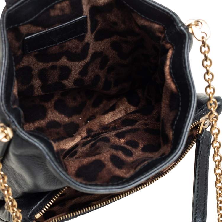 Pre Owned Dolce & Gabbana Black Leather and Sequins iPad Crossbody Bag