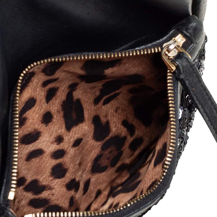 Pre Owned Dolce & Gabbana Black Leather and Sequins iPad Crossbody Bag