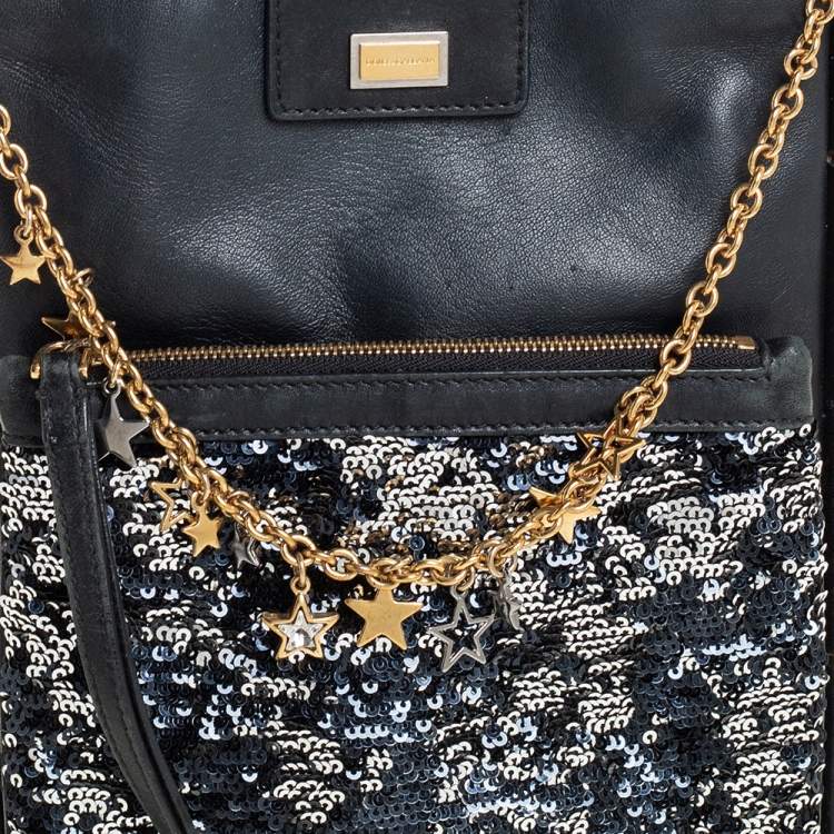 Pre Owned Dolce & Gabbana Black Leather and Sequins iPad Crossbody Bag