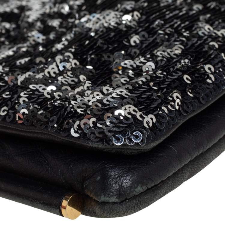 Pre Owned Dolce & Gabbana Black Leather and Sequins iPad Crossbody Bag