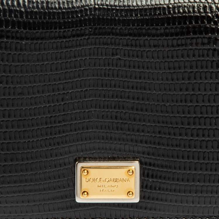 Pre Owned Dolce & Gabbana Black Lizard Embossed Leather Sicily Von Wallet on Chain