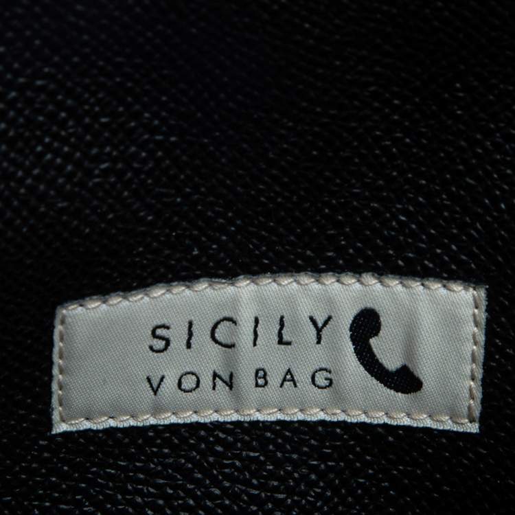 Pre Owned Dolce & Gabbana Black Lizard Embossed Leather Sicily Von Wallet on Chain