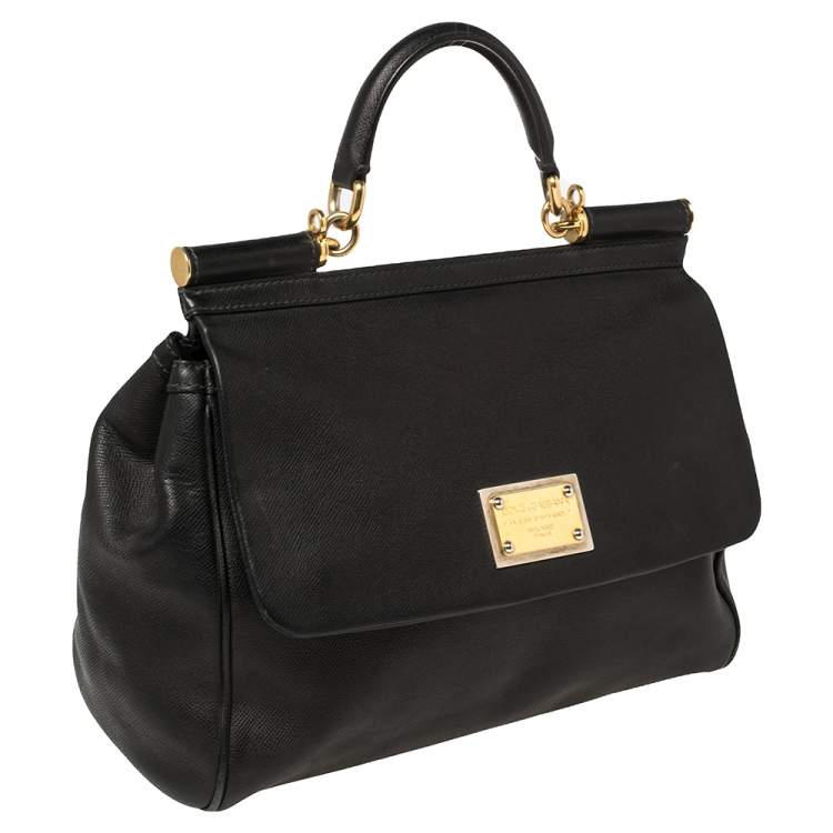 مملوكة مسبقًا Dolce & Gabbana Black Leather Large Miss Sicily Top Handle Bag