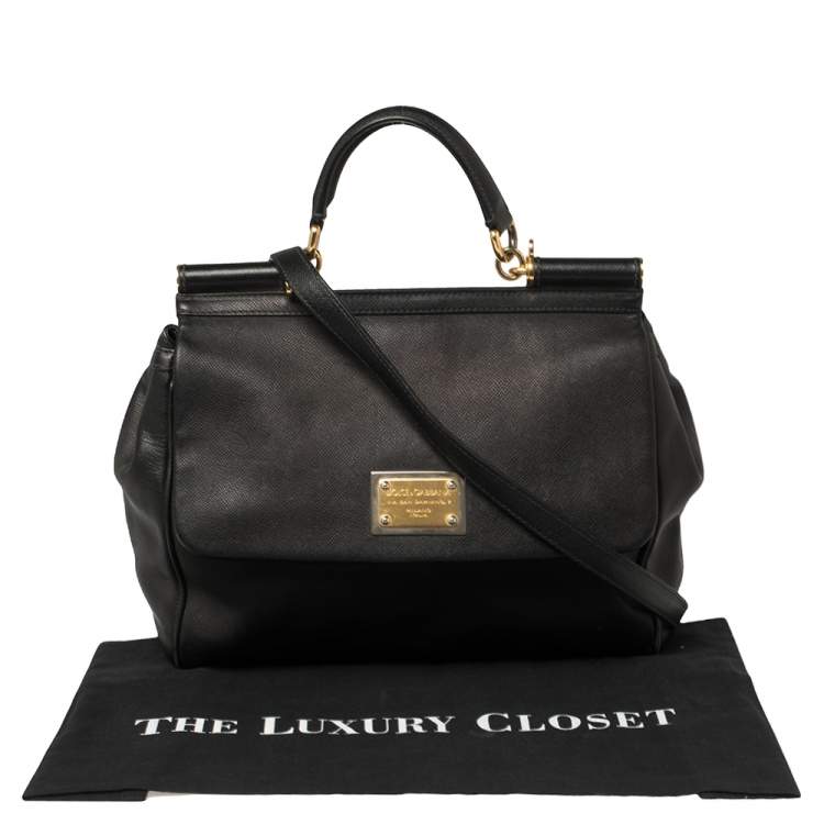 مملوكة مسبقًا Dolce & Gabbana Black Leather Large Miss Sicily Top Handle Bag