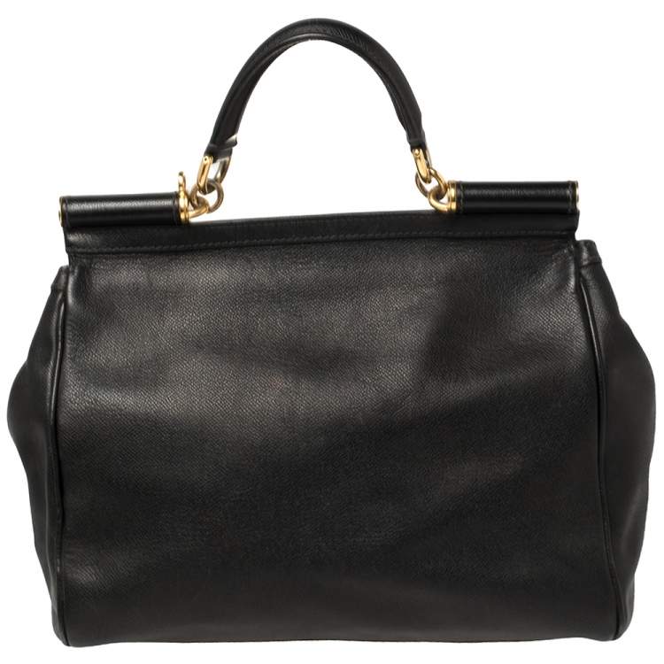 مملوكة مسبقًا Dolce & Gabbana Black Leather Large Miss Sicily Top Handle Bag