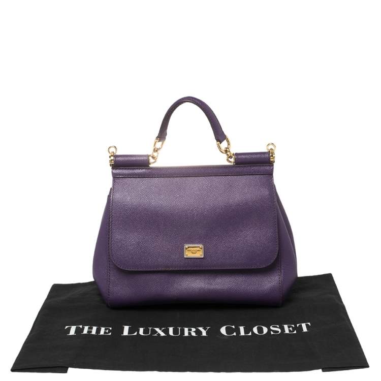 Pre Owned Dolce & Gabbana Purple Leather Medium Miss Sicily Top Handle Bag