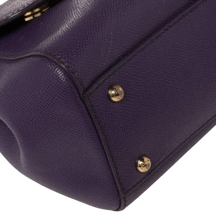 Pre Owned Dolce & Gabbana Purple Leather Medium Miss Sicily Top Handle Bag