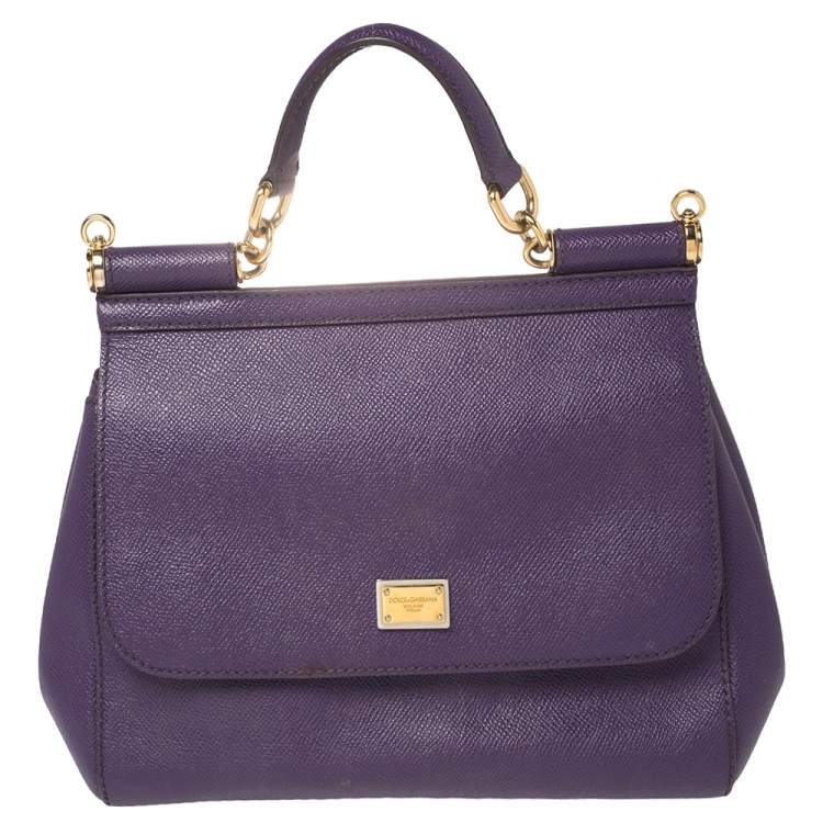 Dolce & Gabbana Lilac Leather Medium Miss Sicily Top Handle Bag