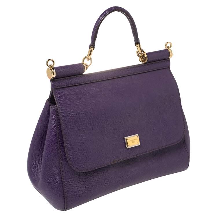 Pre Owned Dolce & Gabbana Purple Leather Medium Miss Sicily Top Handle Bag