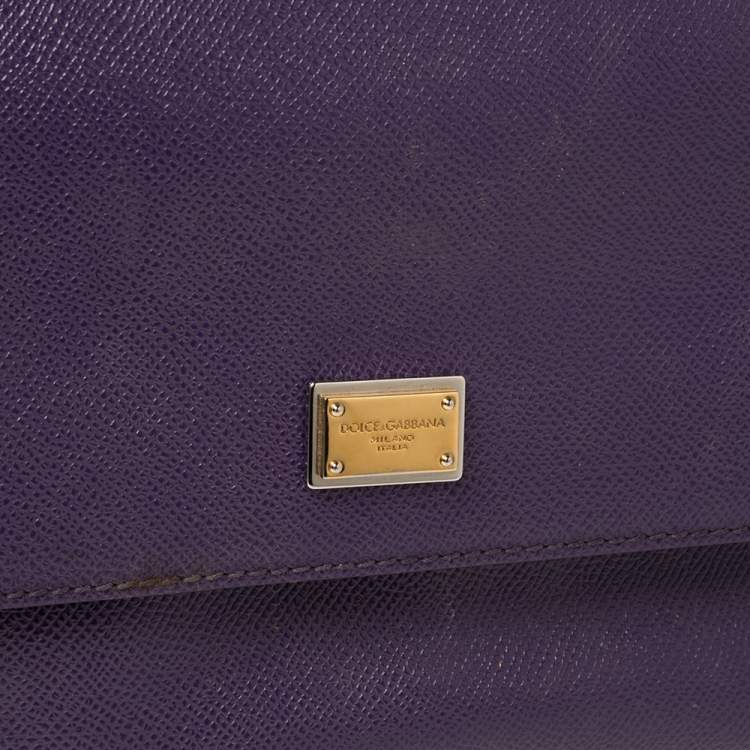 Pre Owned Dolce & Gabbana Purple Leather Medium Miss Sicily Top Handle Bag