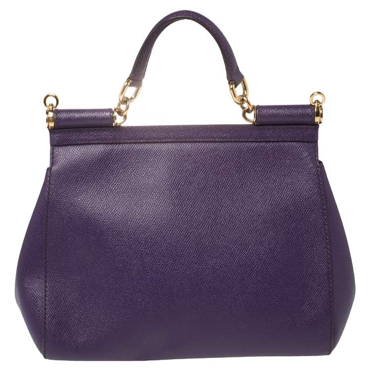 Pre Owned Dolce & Gabbana Purple Leather Medium Miss Sicily Top Handle Bag