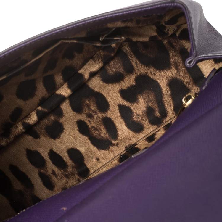 Pre Owned Dolce & Gabbana Purple Leather Medium Miss Sicily Top Handle Bag