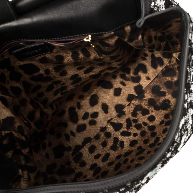 Pre Owned Dolce & Gabbana Black/Silver Sequins and Astrakhan Fur Large Miss Sicily Top Handle Bag