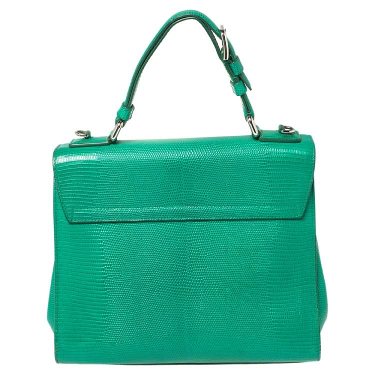 Pre Owned Dolce & Gabbana Green Lizard Embossed Leather Medium Miss Monica Top Handle Bag