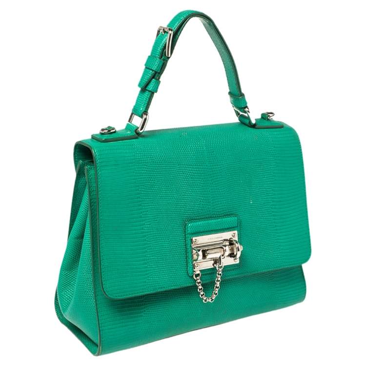 Pre Owned Dolce & Gabbana Green Lizard Embossed Leather Medium Miss Monica Top Handle Bag