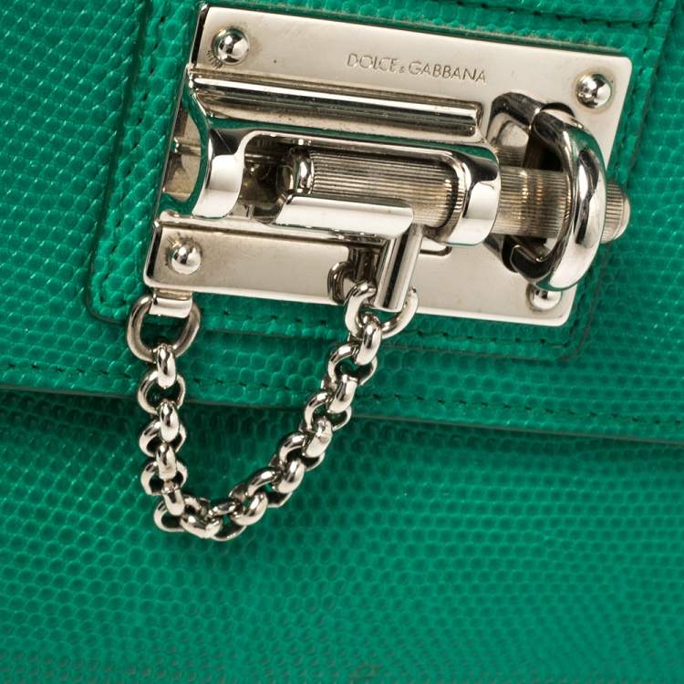 Pre Owned Dolce & Gabbana Green Lizard Embossed Leather Medium Miss Monica Top Handle Bag