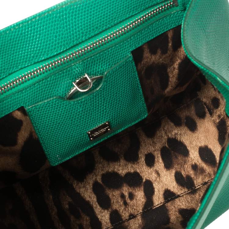 Pre Owned Dolce & Gabbana Green Lizard Embossed Leather Medium Miss Monica Top Handle Bag