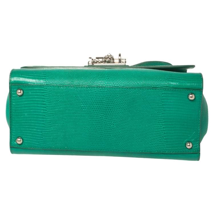 Pre Owned Dolce & Gabbana Green Lizard Embossed Leather Medium Miss Monica Top Handle Bag