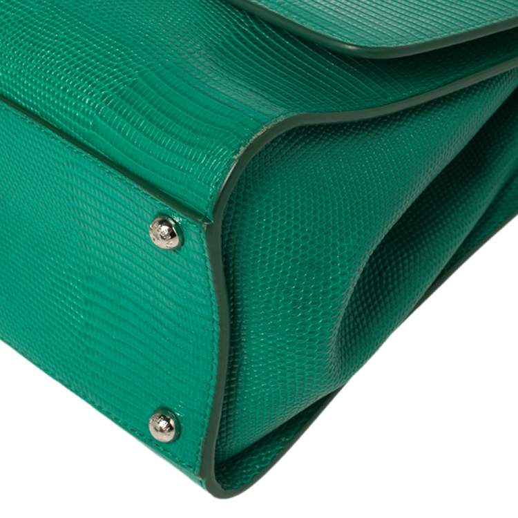 Pre Owned Dolce & Gabbana Green Lizard Embossed Leather Medium Miss Monica Top Handle Bag