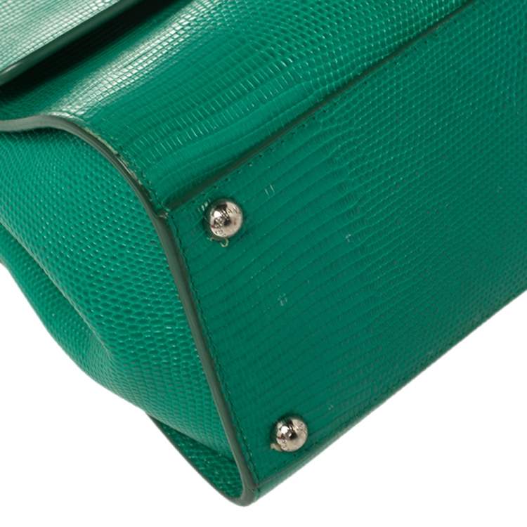 Pre Owned Dolce & Gabbana Green Lizard Embossed Leather Medium Miss Monica Top Handle Bag