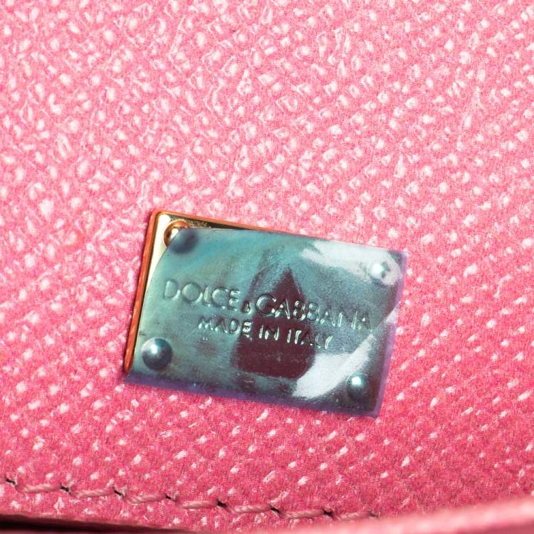 Pre Owned Dolce & Gabbana Pink Pineapple Printed Leather Miss Sicily Top Handle Bag