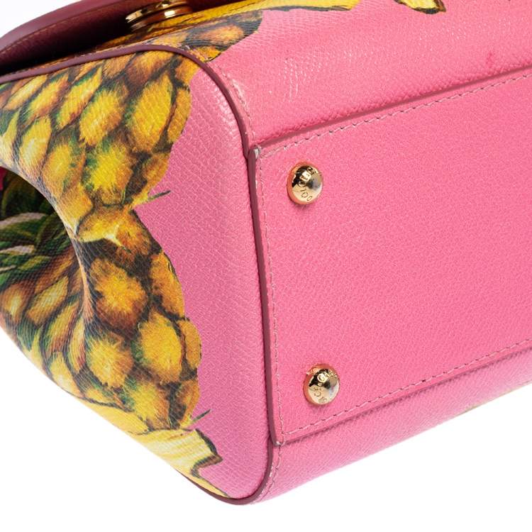 Pre Owned Dolce & Gabbana Pink Pineapple Printed Leather Miss Sicily Top Handle Bag