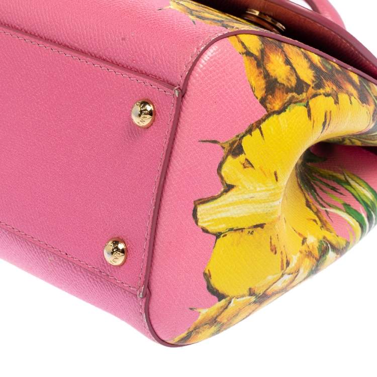 Pre Owned Dolce & Gabbana Pink Pineapple Printed Leather Miss Sicily Top Handle Bag