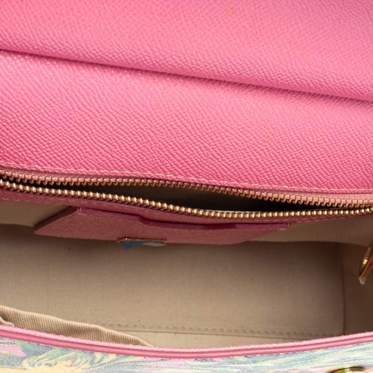 Pre Owned Dolce & Gabbana Pink Pineapple Printed Leather Miss Sicily Top Handle Bag