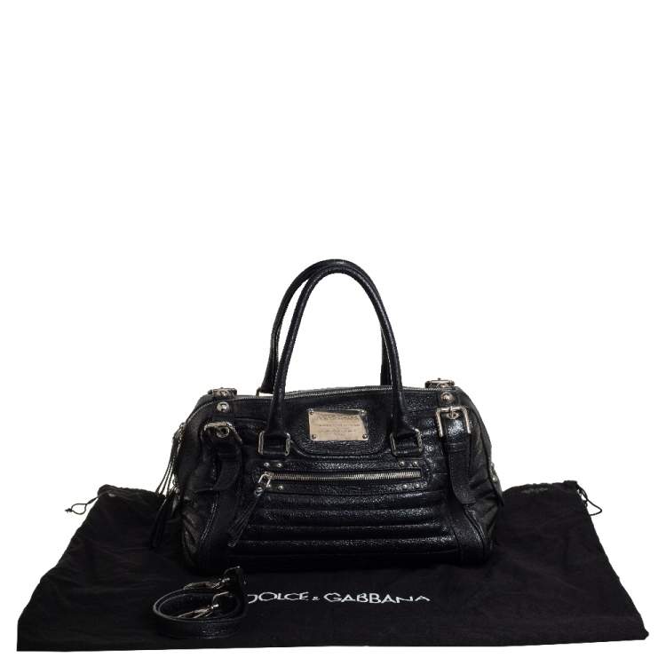 Pre Owned Dolce & Gabbana Black Metallic Leather Miss Easy Way Boston Bag
