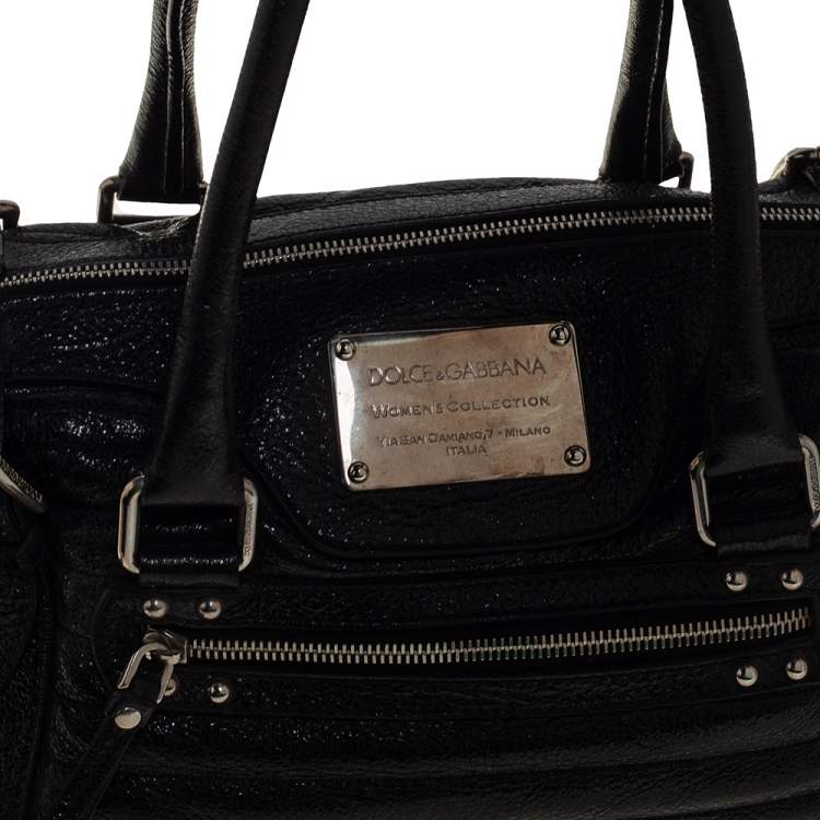 Pre Owned Dolce & Gabbana Black Metallic Leather Miss Easy Way Boston Bag