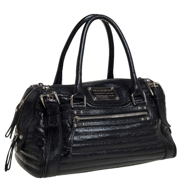 Pre Owned Dolce & Gabbana Black Metallic Leather Miss Easy Way Boston Bag