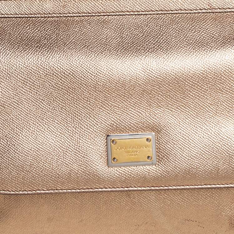 Pre Owned Dolce & Gabbana Gold Leather Medium Miss Sicily Top Handle Bag