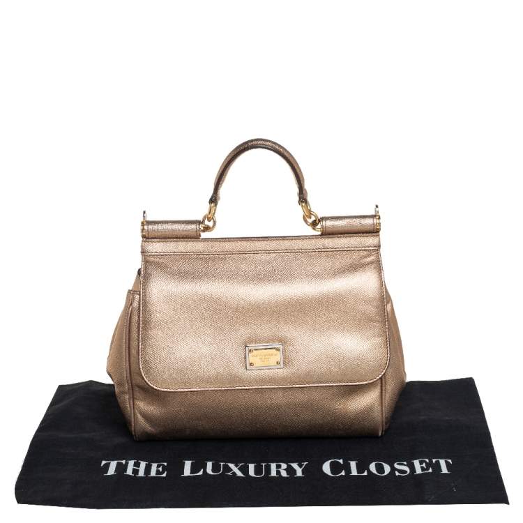 Pre Owned Dolce & Gabbana Gold Leather Medium Miss Sicily Top Handle Bag