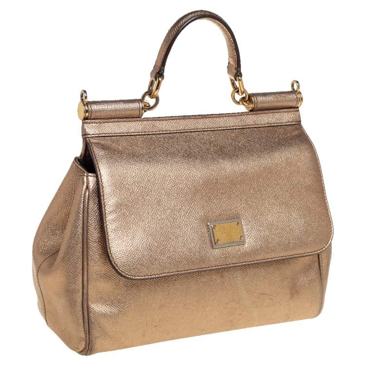 Pre Owned Dolce & Gabbana Gold Leather Medium Miss Sicily Top Handle Bag