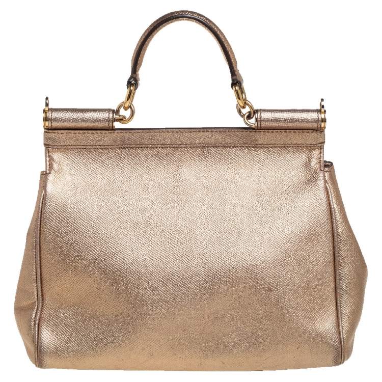 Pre Owned Dolce & Gabbana Gold Leather Medium Miss Sicily Top Handle Bag