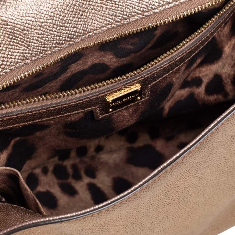 Pre Owned Dolce & Gabbana Gold Leather Medium Miss Sicily Top Handle Bag