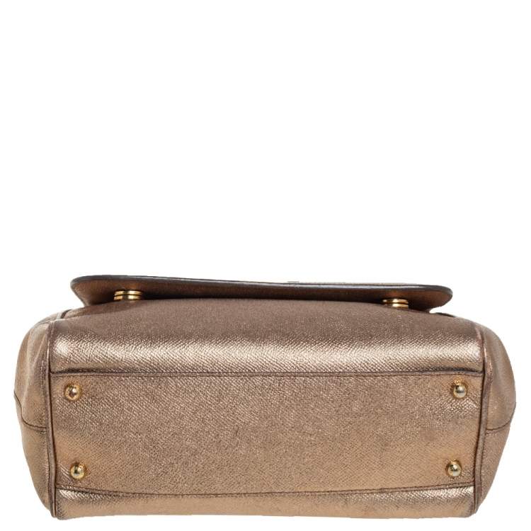 Pre Owned Dolce & Gabbana Gold Leather Medium Miss Sicily Top Handle Bag