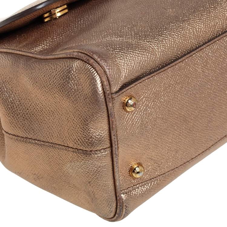 Pre Owned Dolce & Gabbana Gold Leather Medium Miss Sicily Top Handle Bag