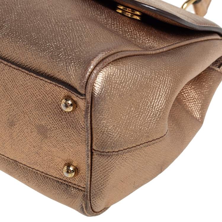 Pre Owned Dolce & Gabbana Gold Leather Medium Miss Sicily Top Handle Bag
