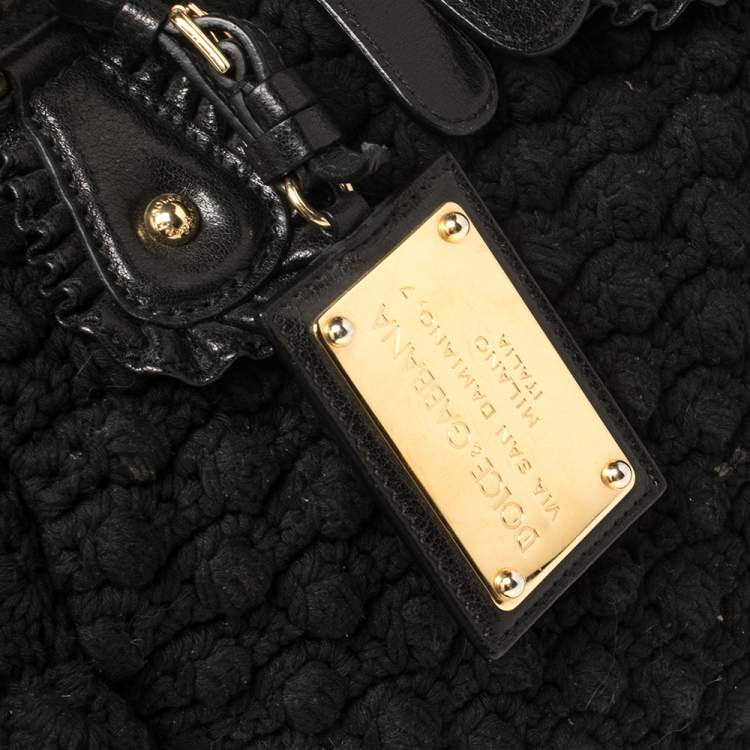 Pre Owned Dolce & Gabbana Black Crochet Fabric and Leather Zip Satchel
