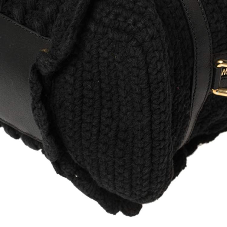 Pre Owned Dolce & Gabbana Black Crochet Fabric and Leather Zip Satchel