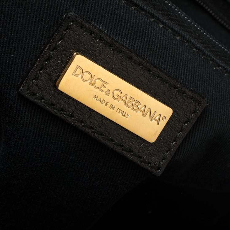 Pre Owned Dolce & Gabbana Black Crochet Fabric and Leather Zip Satchel
