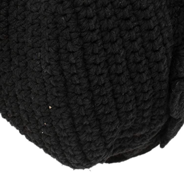 Pre Owned Dolce & Gabbana Black Crochet Fabric and Leather Zip Satchel