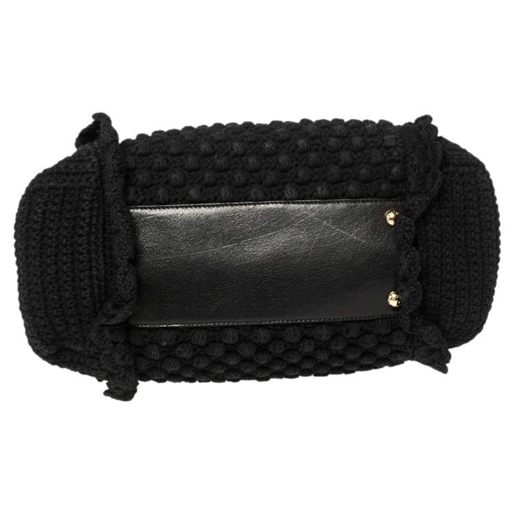 Pre Owned Dolce & Gabbana Black Crochet Fabric and Leather Zip Satchel
