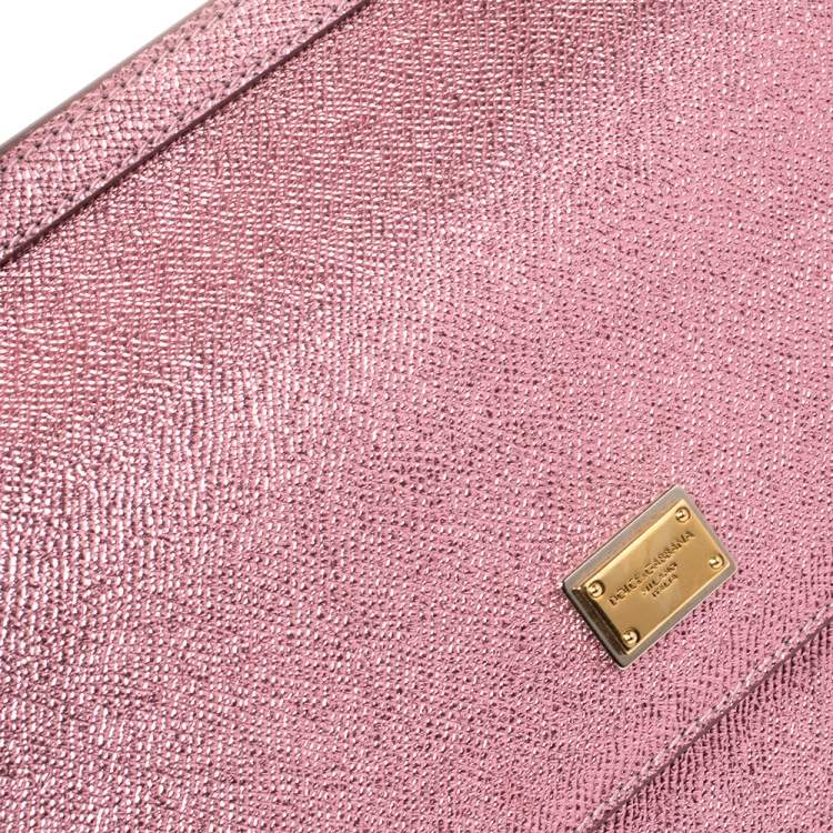 Pre Owned Dolce & Gabbana Metallic Pink Leather Medium Miss Sicily Top Handle Bag