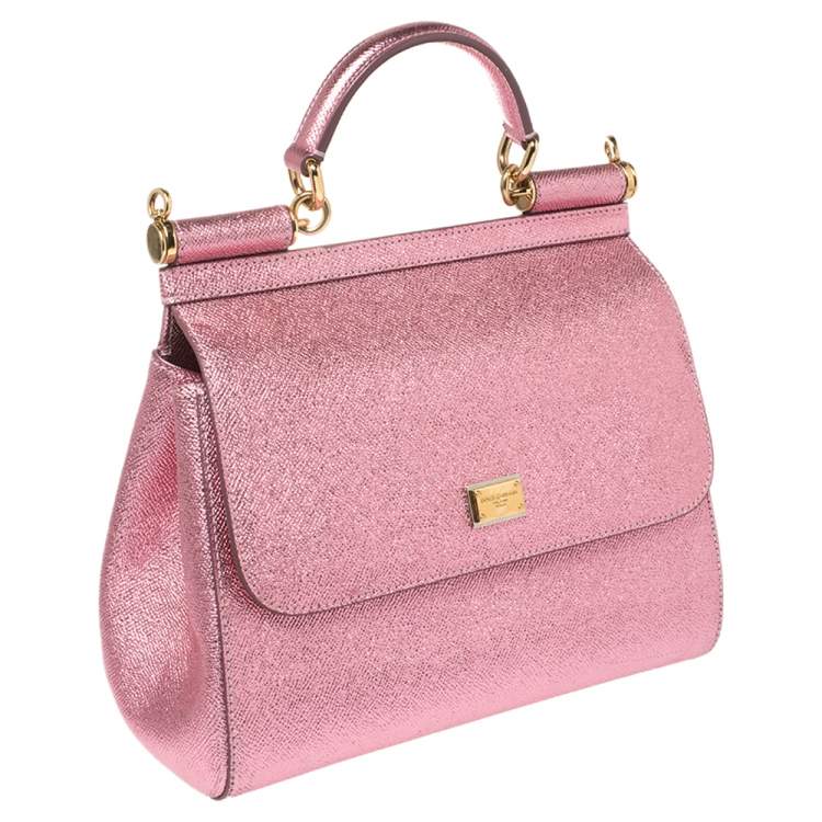 Pre Owned Dolce & Gabbana Metallic Pink Leather Medium Miss Sicily Top Handle Bag