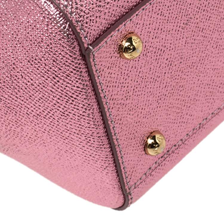 Pre Owned Dolce & Gabbana Metallic Pink Leather Medium Miss Sicily Top Handle Bag